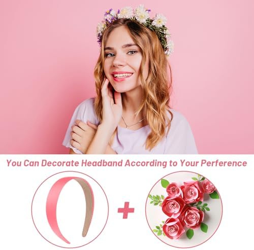 anezus 16 Pcs Satin Headbands Bulk 1 Inch Anti-slip Ribbon Hair Bands Plain Hard Headbands for Women Girls DIY Craft Hair Accessories (Pastel Color)