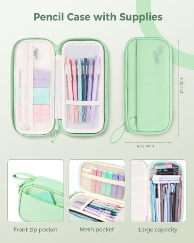Four Candies 56 PCS Aesthetic School Supplies with Pencil Case (Mint Green)