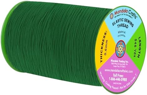 Mandala Crafts 0.6mm Forest Green Shirring Sewing Elastic Thread 546 Yds