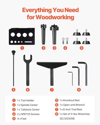 VEVOR Wood Lathe, 6Amp 1 HP Benchtop Wood Lathe Machine with 150 to 3800 RPM Variable Speed 12 x 18" Workbench Brushless DC Motor Cast Iron Construction for Beginners DIY Enthusiasts Woodworking