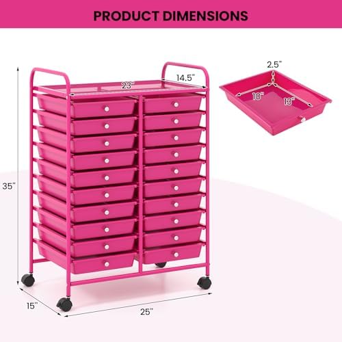 COSTWAY 20-Drawer Rolling Storage Cart, Utility Storage Organizer Cart