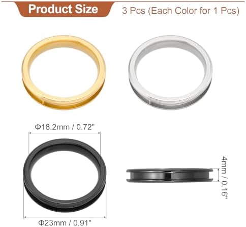 MECCANIXITY 3 Pcs Titanium Steel Ring Blank, 4mm Width Grooved Inlay Ring Blanks for Jewelry Making DIY Craft Supplies(Black/Gold/Silver, Size 8)