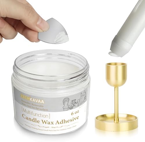 White Reusable Candle Wax Adhesive Gel 6oz Self-Scoop Paste with Mini Spatula Non-Slip Candle Fixing Wax for Pillar Candles, Candle Holders, Displays & Home Décor, Clear, Easy to Clean & Residue-Free