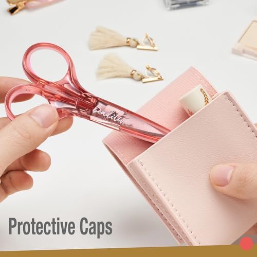 Beaditive Detail Craft Scissors Set (2 pcs) Curved and Straight, Sharp, Compact | Sewing, Embroidery, Paper Cutting, Crafting | Stainless Steel | Protective Cover (Blue&Pink)