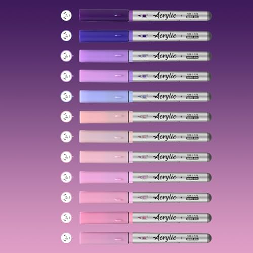 Purple Pink Acrylic Paint Pens,12 Color Paint Pen Markers,Brush Tip Paint Pens for Adult Painting Art Supplies