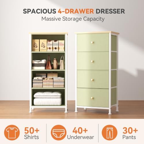 Sweetcrispy Dresser for Bedroom, 4 Drawer Storage Cabinet, Tall Nightstand