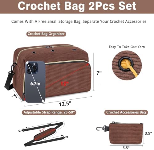 IBFUN Crochet Yarn Knitting Bag Organizer for Knit Accessories Hooks