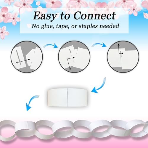 Origami Joy 300 White Paper Chain Strips for Crafting. No Glue or Tape Needed. Kid Friendly & Family Fun. Yields Over 50 Feet of Paper Chains for Party or Classroom Decorations (White)