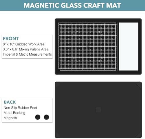 Glass Craft Mat for Crafting Measuring Painting Work Magnetic Cutting Media Mat for Crafts Tempered Glass Crafting Surface for Cutting Stamping Mixed Media Heat Embossing and Hot Glue Projects