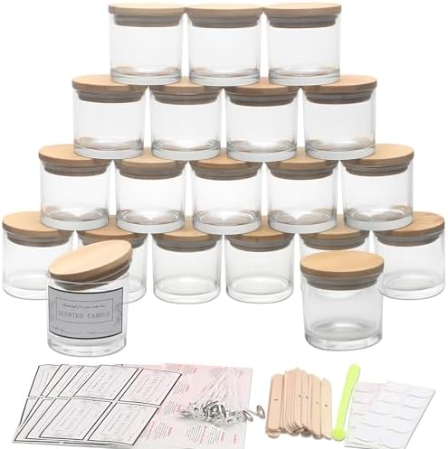 MILIVIXAY 20 Pack 4 OZ Clear Glass Candle Jars with Lids and Candle Making Kits - Bulk Small Empty Candle Jars for Making Candles - Spice, Powder Containers.