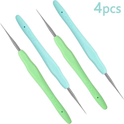 WILLBOND 4 Pcs Dreadlock Crochet Hooks, 0.5 mm 0.75 mm, Green, Mint Green