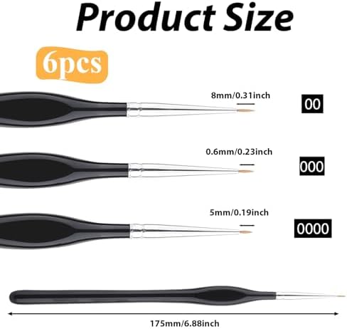 6PCS Detail Paint Brushes, Professional Fine Tip Paint Thin Miniature Brush, Small Artist Micro Paint Brushes for Acrylic Watercolor Oil Numbers Painting Models Detailing