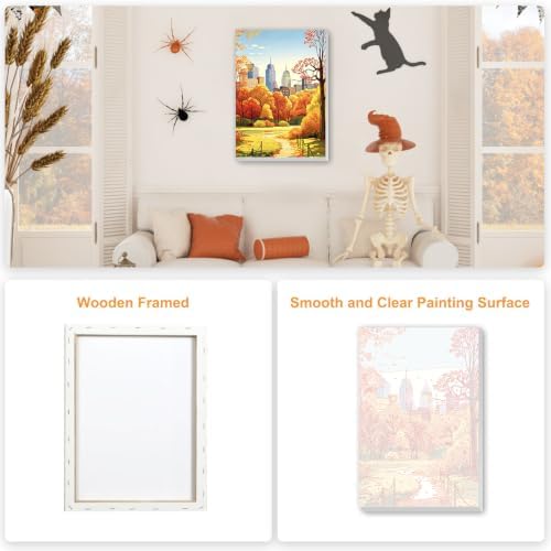 SENQAO Park Paint by Numbers Kit for Adults Beginner, Fall City Park Adult Paint by Number Kits on Canvas, DIY Acrylic Oil Easy Painting by Numbers for Home Wall Decor 8X12 inch