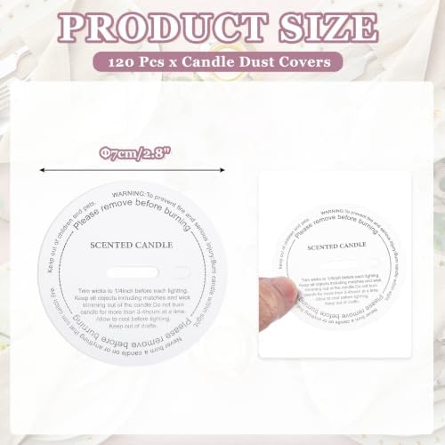 MECCANIXITY 60 Pcs Candle Dust Covers, 7cm/2.8" Round Printed Translucent Candles Drip Protectors Lid Accessories Letter Pattern for Craft Fragrance Making Jars Boxes Packaging