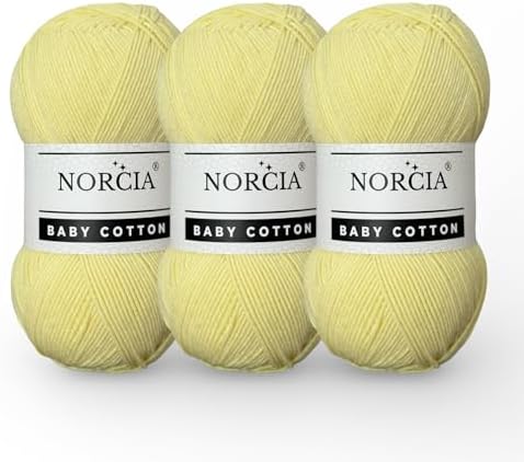 Baby Cotton, 55% Cotton 45% Acrylic Yarn, Fine/Sport (2) for Crochet and Knitting, Soft Amigurumi Yarn, 100 gr (361 yds)