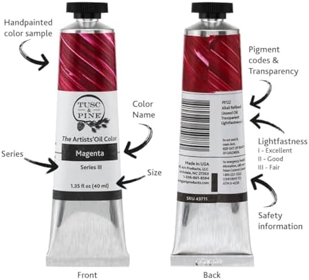 Tusc & Pine Artist Oil Paint - 40 ml Set of 5 - Modern White - Non-Yellowing, Rich & Creamy Consistency, Maximum Pigment Load, Small Batch Milled Oil Paints Developed for Professional Artists
