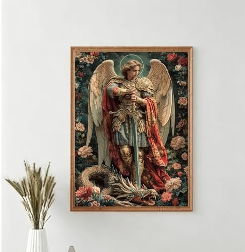 EOPLK Archangel Michael with Dragon Diamond Painting Kits for Adults, Religious Diamond Art Kit for Beginners, 5D DIY Full Drill Round Gem Painting by Numbers for Home Wall Decor Gift, 12x16 inch