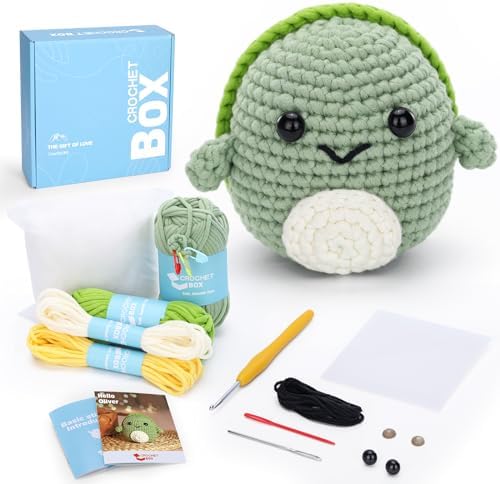 Complete Beginners Crochet Kit - Turtle Crochet Kit, All You Need in, Include Step-by-Step Video Tutorials, Easy Using Soft Yarn, Instruction, Birthday Gift for Adults, Teens