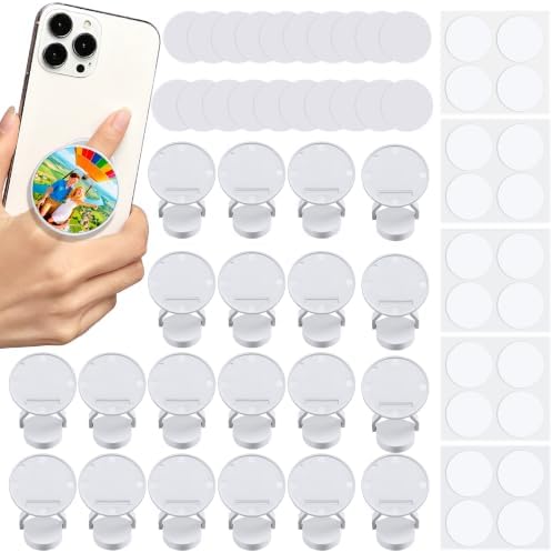 AOUXSEEM 20 Sets Phone Grip Sublimation Blanks, DIY Pop Socket Finger Ring Kickstand Accessories, PVC Material Vibrant Colors for Heat Press Project(White)