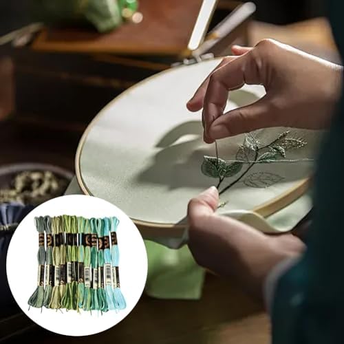 12 Skeins 105 Yards Green Embroidery Thread Variegated Cross Stitch Floss Bulk 6 Ply Polyester Yarn Colorful Friendship Bracelet String for Sewing Making Needlecraft Knitting Stitching DIY