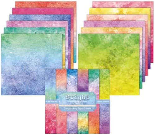 6 In Colorful Scrapbook Paper Pad, 24 Sheets Bright Patterned Designed Card Making Decorative Material Decoupage Cardstock Supplies Folded Material Gift Wrapping Journals DIY Crafts Photo Album