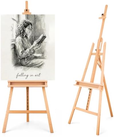 Falling in Art Large A-Frame Solid Beechwood Studio Easel for Painting