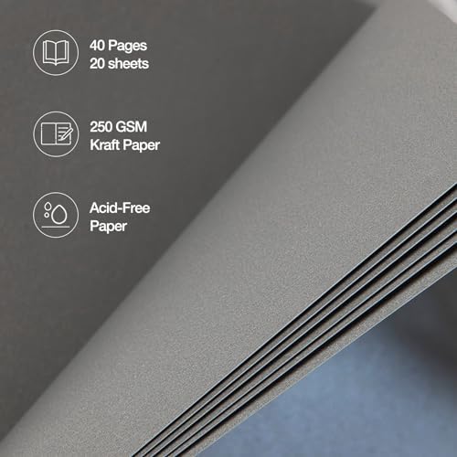 potricher 8 x 8 Inch DIY Scrapbook Album 40 Pages with Kraft Paper, Gray | Thick Kraft Paper Scrap Book Photo Albums, Memory Book for Wedding, Anniversary, Baby, Family, Travel, DIY Projects
