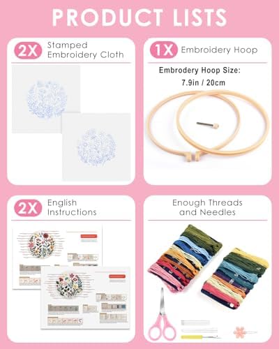 TINDTOP Embroidery Kit for Adult, Owl Embroidery Kit for Beginners Include Embroidery Cloth Hoops Threads for Craft Lover Hand Stitch with Embroidery Skill Techniques (Florals)