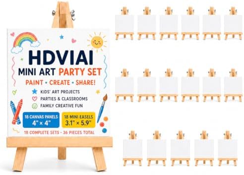 18-Set Mini Canvas Boards with Easels, 4 x 4 Inch, Paint Party