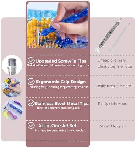 Hailivike 25PCS Screw in Diamond Art Pens, 5D Milky Way Diamond Painting Pen, Comfort Grip Diamond Art Tools with 6Pcs Pen Tips(Purple+Blue Pen Set)