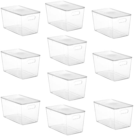 Vtopmart 10 Pack Clear Stackable Storage Bins with Lids and Handles, XLarge | BPA-free Plastic, Organize Vertically, For Pantry Kitchen Fridge Cabinet Closet Bathroom, Built to Last, Easy to Move