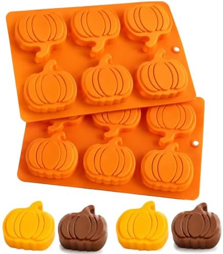2 Pack 6-Cavity Pumpkin Silicone chocolate Molds, Fall Baking Molds