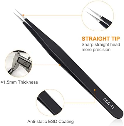 kaverme 9PCS Precision Tweezers Set, Upgraded Anti-Static Stainless Steel | Tweezers for Electronics, Soldering, Laboratory Work, Jewelry-Making, Model, Craft