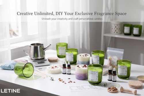 LETINE 12PCS Premium 8oz Green Glass Candle Jars with Lids - Bulk Empty Vessels for Candles, Eco-Friendly Candle Containers for Wedding Gifts & Candle Making Supplies, Ideal for Business Owners