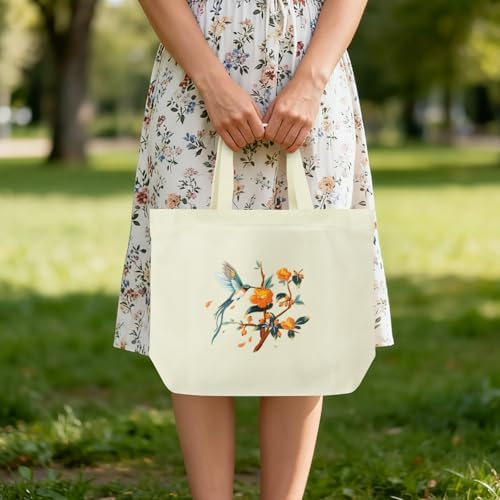 ERKOON Canvas Tote Bag Embroidery Kit for Beginners, Floral Arts Crafts Cross Stitch Kits for Adults Including Stamped Embroidery Bag with Hoops, Needle, Instruction and Color Threads (Hummingbird)