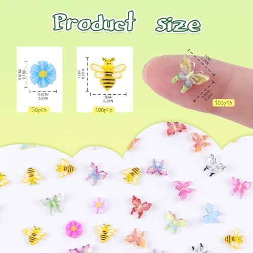 Anboor 250Pcs Mini Resin Butterflies Bees Flowers for Crafts Miniature Resin Animals for Fairy Garden Dollhouse Micro Landscaping