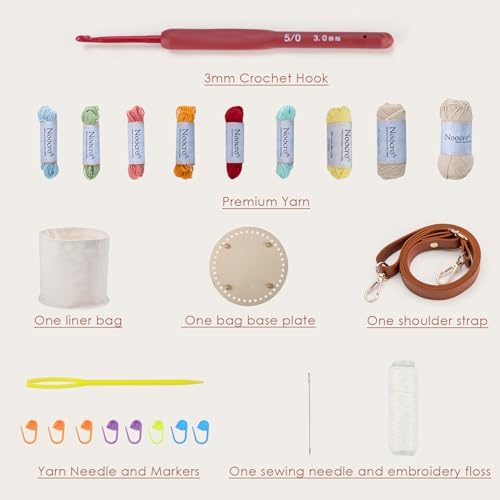 Noocro Crochet Kit for Advanced or Intermediate Beginner DIY Granny Square Bucket Bag, Purse, with Step by Step Tutorial Video and Detailed Instruction Complete Kit Craft Supplies Holiday Gift