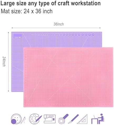 Double Sided Sewing Self Healing Cutting Mat 24 x 36 Inches, A1 Size Craft Sewing Cutting Mat for Crafts and Fabric, Purple & Pink Design