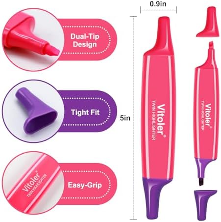 Vitoler Highlighters Assorted Colors,Bible Highlighters,6 Pcs,12 Colors,Dual Tips,No Bleed,Aesthetic Highlighter,Marker Pens for Office Supplies