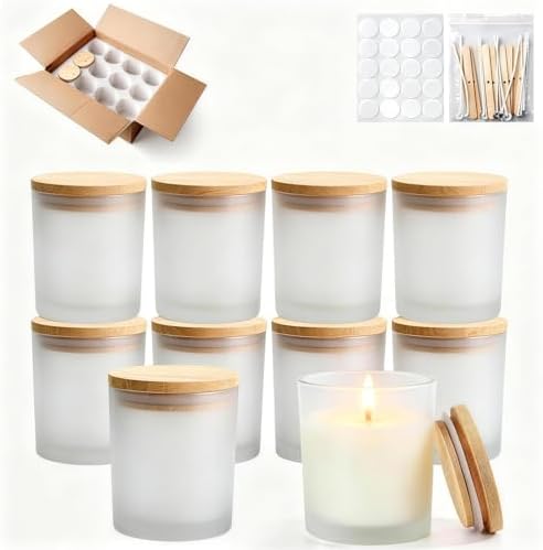 12-Pack 10oz Glass Candle Jars for Making Candles -Frosted