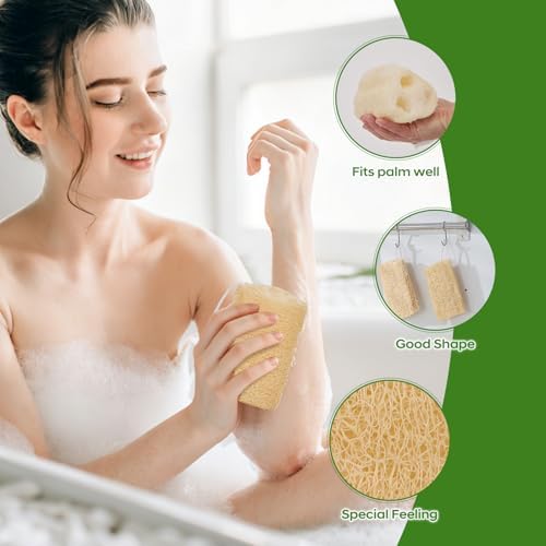 Natural Loofah Sponge, Exfoliating Body Scrubber for Men & Women, 4 Pack