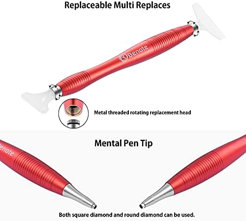 Benote Ergonomic Diamond Art Painting Pen, Metal Diamond Drill Pen Tools 5D Diamond Accessories Painting with Multi Replacement Pen Heads and Wax for DP Cross Stitch - Red