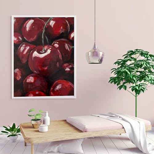 AIBOERL Diamond Art Kits for Adults,Cherry Diamond Painting Wall Decor | Round Drill Cherry Diamond Painting for Beginners DIY Rhinestone 5D Diamond dots(Gemstone Craft)Wall Art Gift 12x16IN