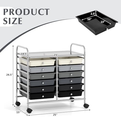 COSTWAY 12-Drawer Rolling Storage Cart, Utility Storage Organizer Cart