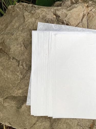 A5 50 Sheets Natural Fiber Mulberry Tree, Mulberry paper Sheets Square Origami, Arts Folding Craft, Decoration, Paper for DIY Crafts. 8.3" x 5.8" (White, A5)