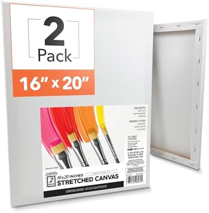ArtSkills Stretched Canvas for Painting, 16x20 Canvas, 2-Pack Framed | Blank Canvas, Premium Wood Frame, Painting Supplies for Artists