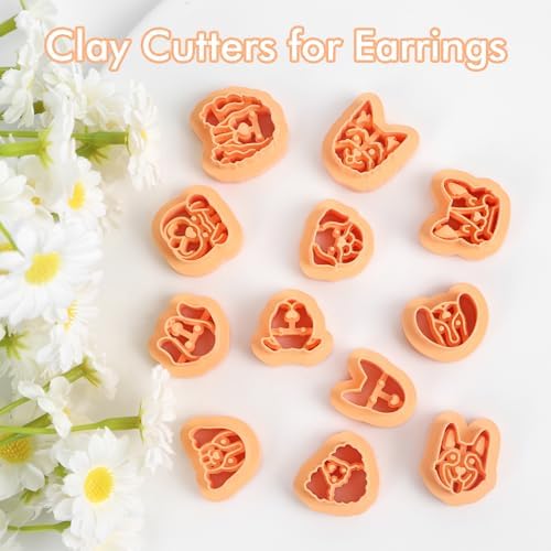 Puocaon Animal Stud Clay Cutters - 12 Pcs Cute Puppy Shape Polymer Clay Earrings, Dogs Clay Cutters for Jewelry Making