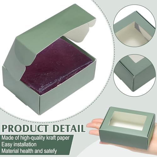 Zonon 30 Pcs Mini Kraft Soap Boxes with Window Homemade,Sage Green