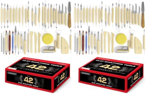S & E TEACHER'S EDITION 42 Pcs Polymer Clay Tools, Air Dry Clay Tools, Clay Scultping Tools Double-Sided with Smooth Wooden Handles Pottery Craft Carving Molding Shaping (Pack of 2)