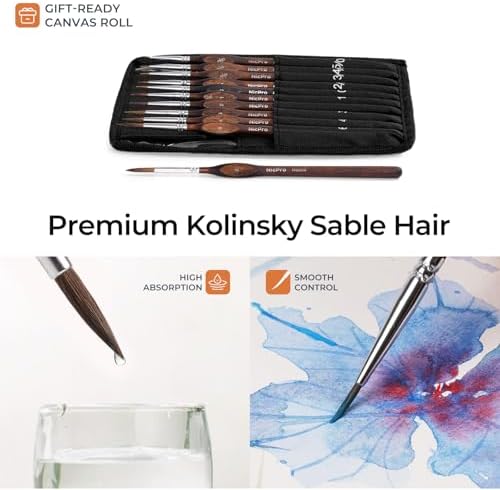 Nicpro 11 PCS Kolinsky Sable Miniature Paint Brushes with Cloth Roll